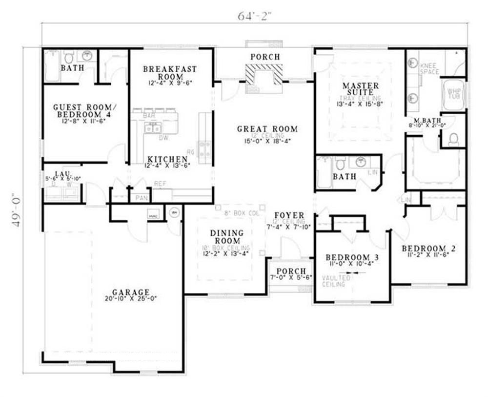 Floor Plan First Story of Ranch Plan #153-1645